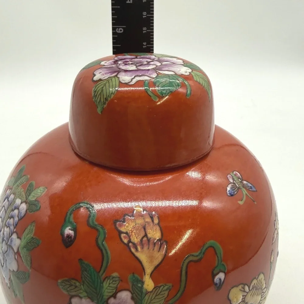 Vtg‎ Japanese Porcelain Wares Ginger Jar Hand Decorated Flowers -rub marks